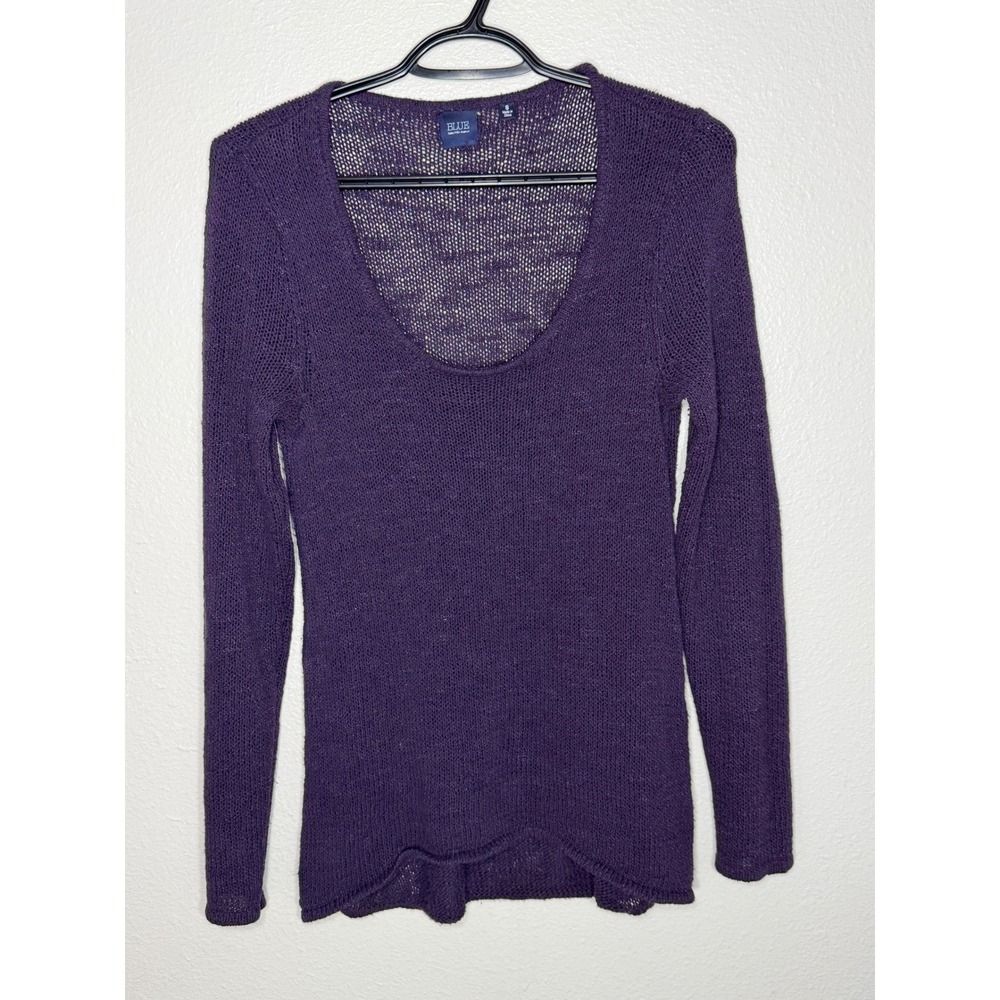 Blue Saks Fifth Avenue Purple Knit Scoop Neck Scallop Hem Sweater Small